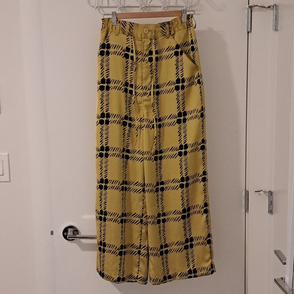 Marni Pants - Uniqlo x Marni Green/Chartreuse & Black Graphic Plaid Wide-leg Pants (Size XS)